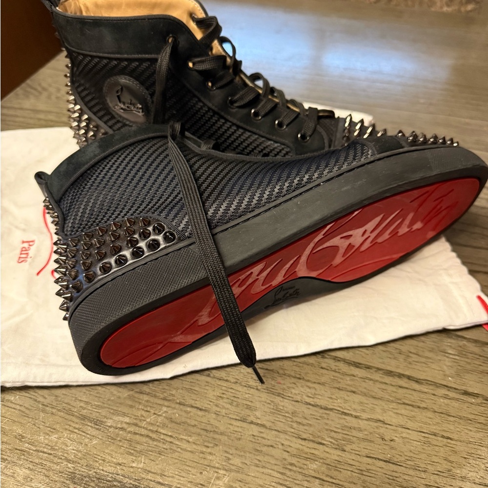 Christian Louboutin Black and Red Spiked Sneakers